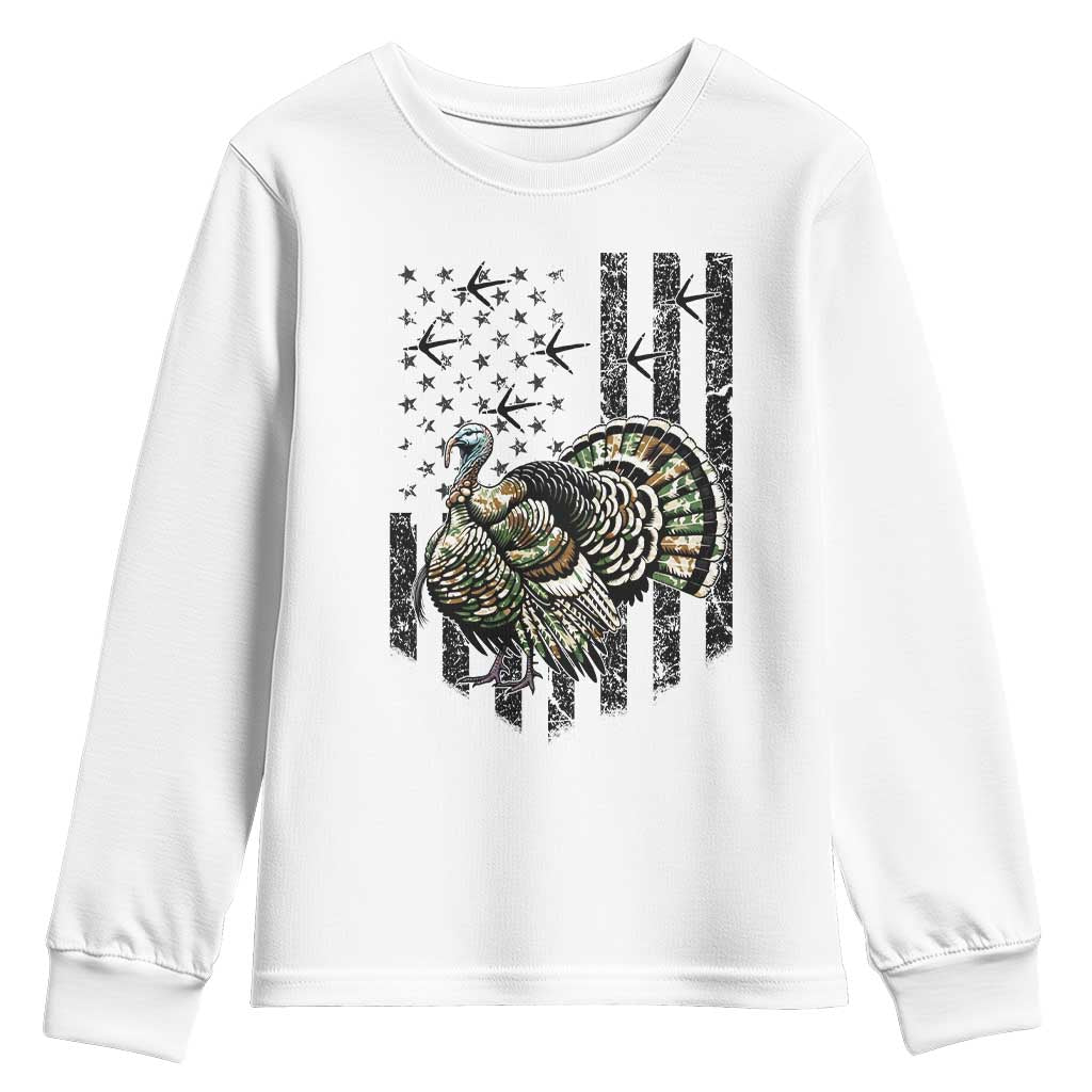 Turkey Hunter Youth Sweatshirt Patriotic American Flag Gift TS12 White Print Your Wear