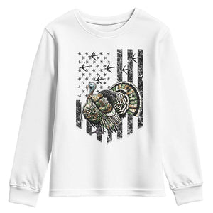 Turkey Hunter Youth Sweatshirt Patriotic American Flag Gift TS12 White Print Your Wear