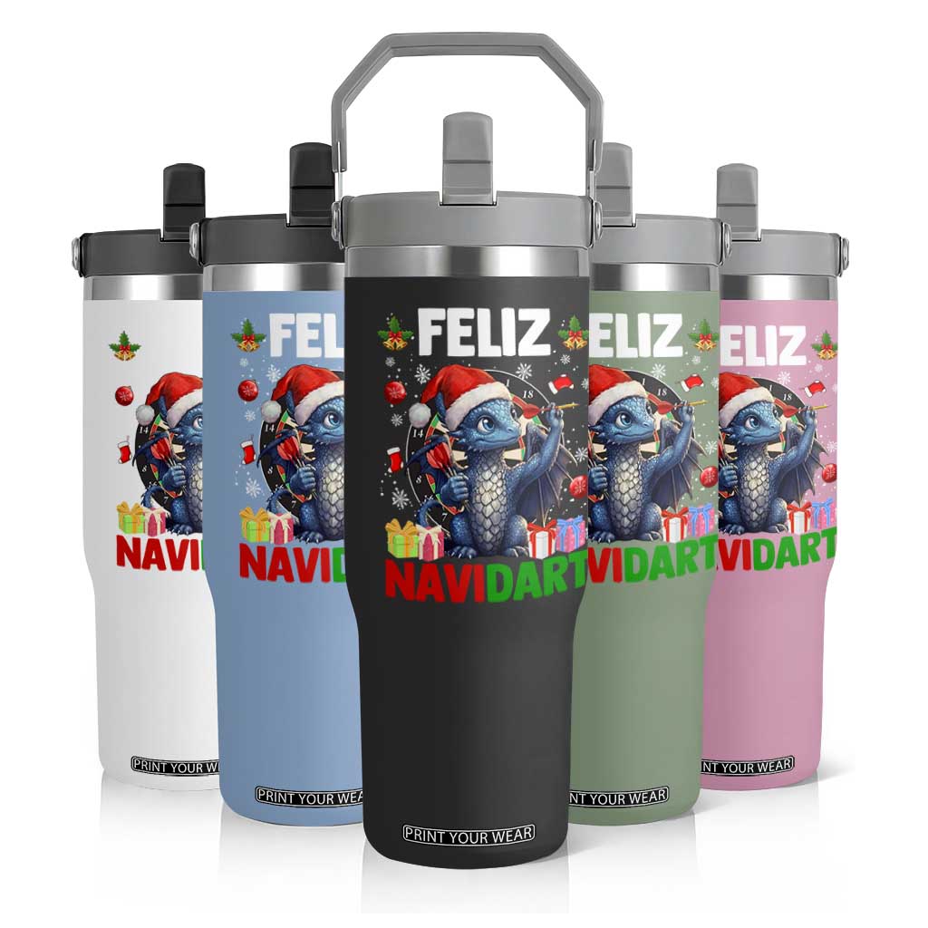 Funny Dragon Throwing Dart Christmas Gift Flip Straw Tumbler Feliz Navidart TS12 Print Your Wear