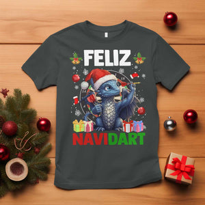 Funny Dragon Throwing Dart Christmas Gift T Shirt Feliz Navidart TS12 Dark Heather Print Your Wear