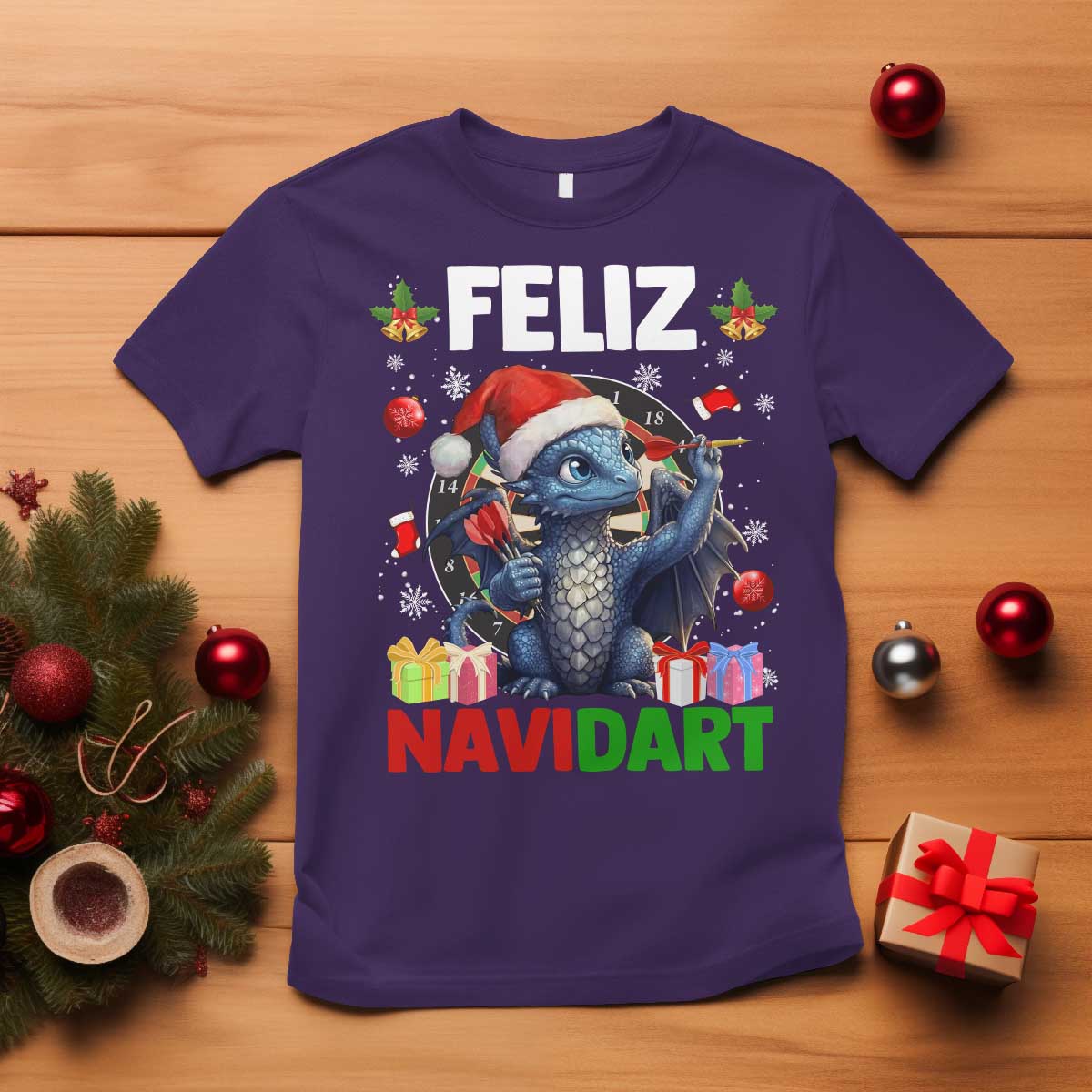 Funny Dragon Throwing Dart Christmas Gift T Shirt Feliz Navidart TS12 Purple Print Your Wear