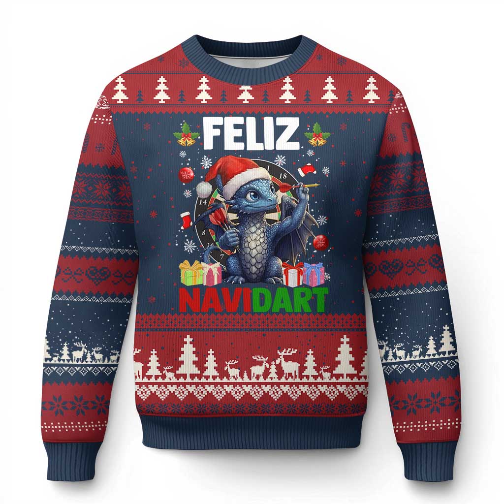 Funny Dragon Throwing Dart Xmas Gift Ugly Christmas Sweater Feliz Navidart TS12 Navy Red Print Your Wear