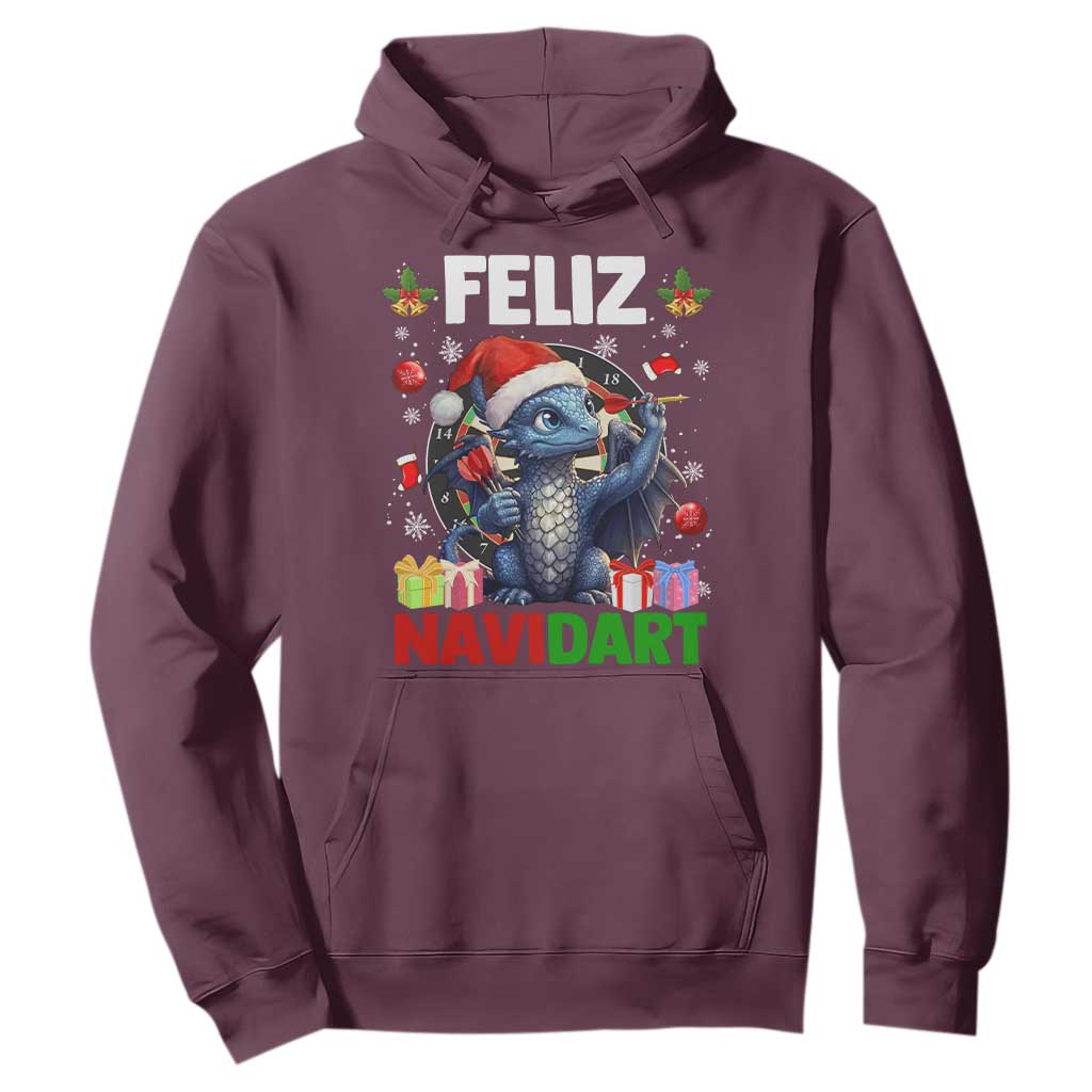 Funny Dragon Throwing Dart Christmas Gift Hoodie Feliz Navidart TS12 Maroon Print Your Wear