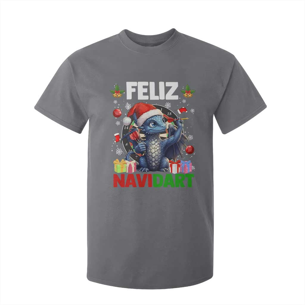 Funny Dragon Throwing Dart Christmas Gift T Shirt For Kid Feliz Navidart TS12 Charcoal Print Your Wear