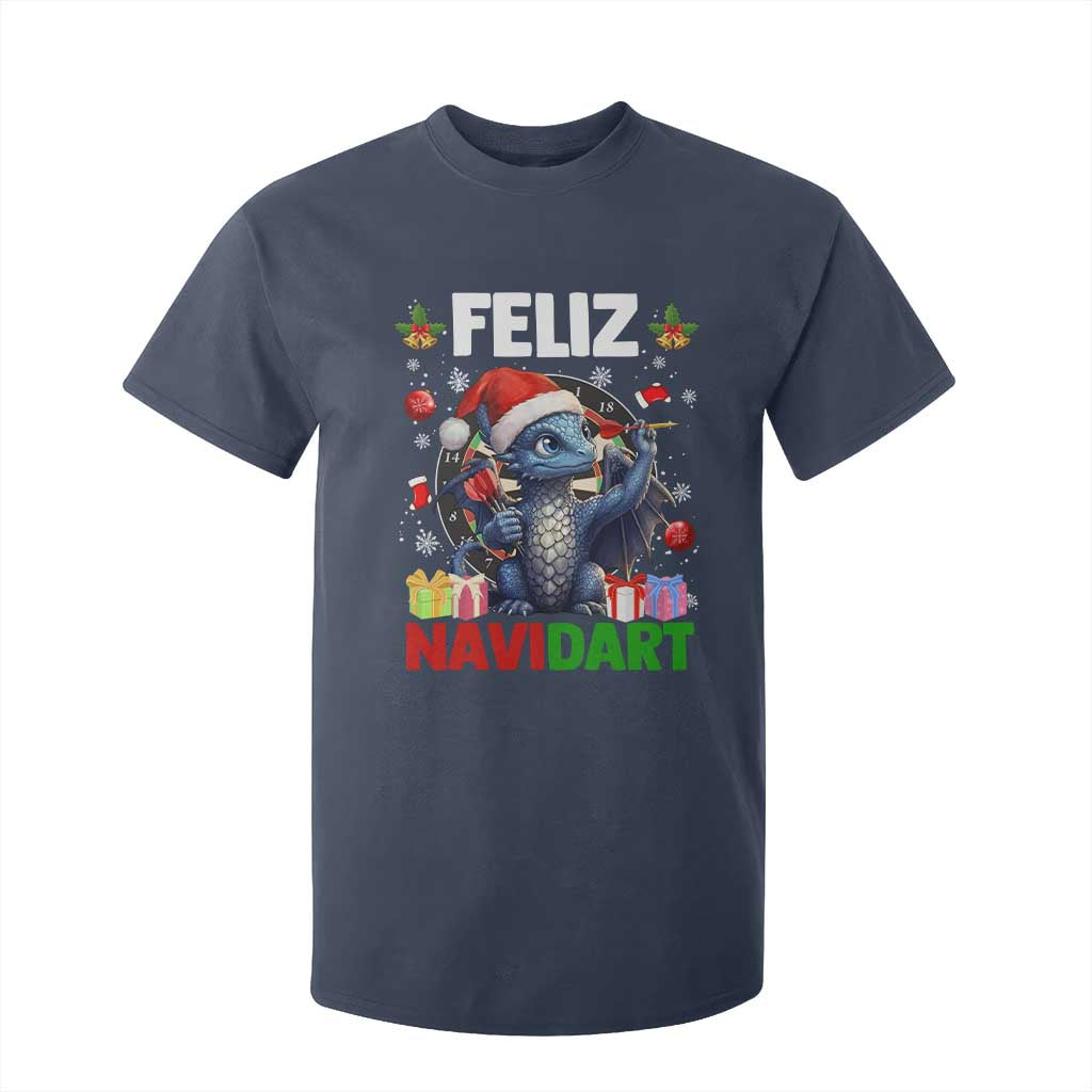 Funny Dragon Throwing Dart Christmas Gift T Shirt For Kid Feliz Navidart TS12 Navy Print Your Wear