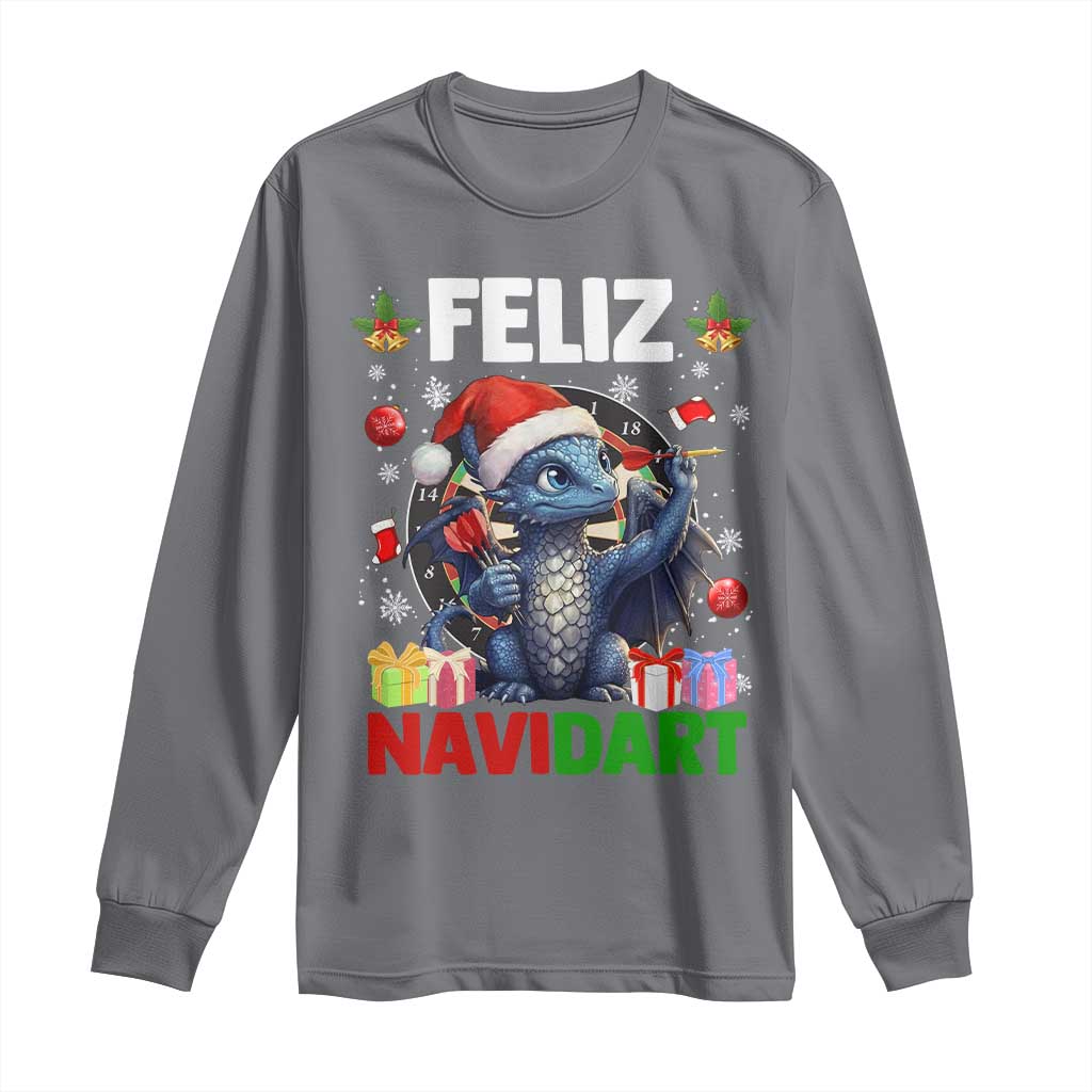 Funny Dragon Throwing Dart Christmas Gift Long Sleeve Shirt Feliz Navidart TS12 Charcoal Print Your Wear
