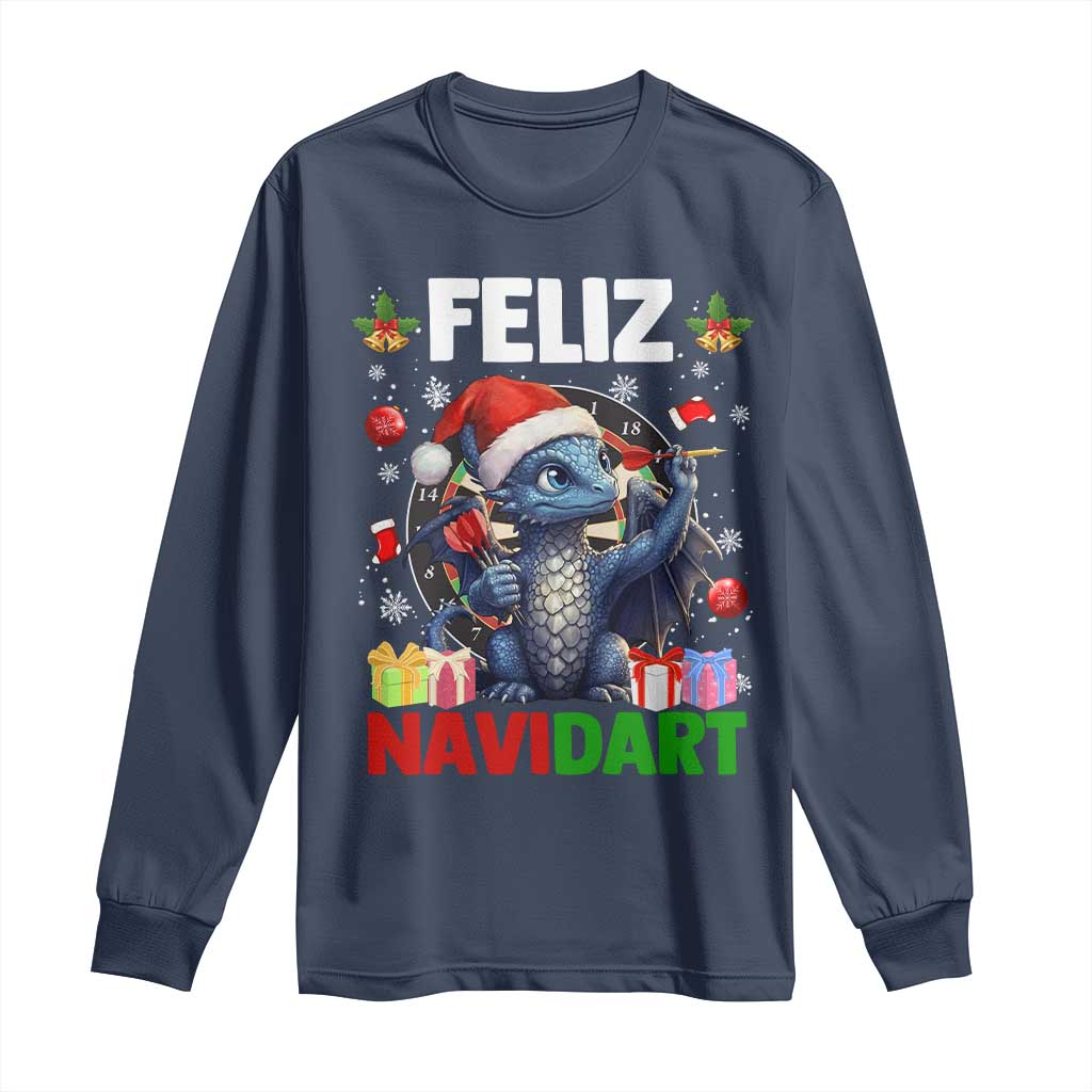 Funny Dragon Throwing Dart Christmas Gift Long Sleeve Shirt Feliz Navidart TS12 Navy Print Your Wear