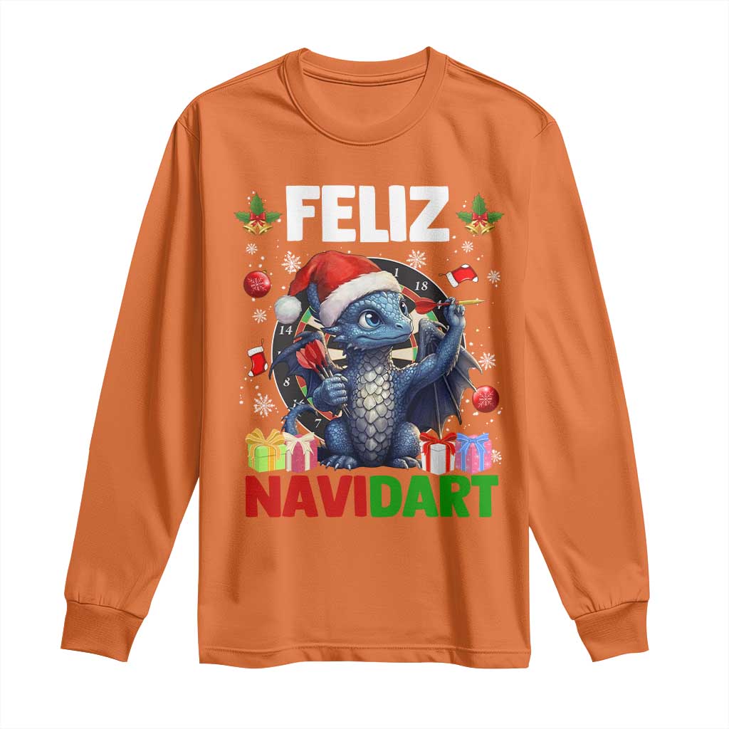 Funny Dragon Throwing Dart Christmas Gift Long Sleeve Shirt Feliz Navidart TS12 Orange Print Your Wear