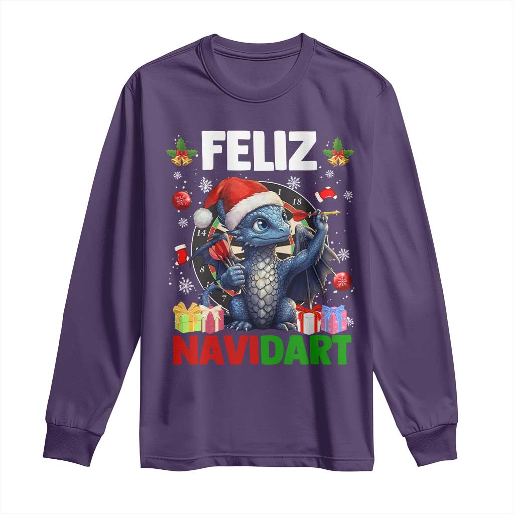 Funny Dragon Throwing Dart Christmas Gift Long Sleeve Shirt Feliz Navidart TS12 Purple Print Your Wear