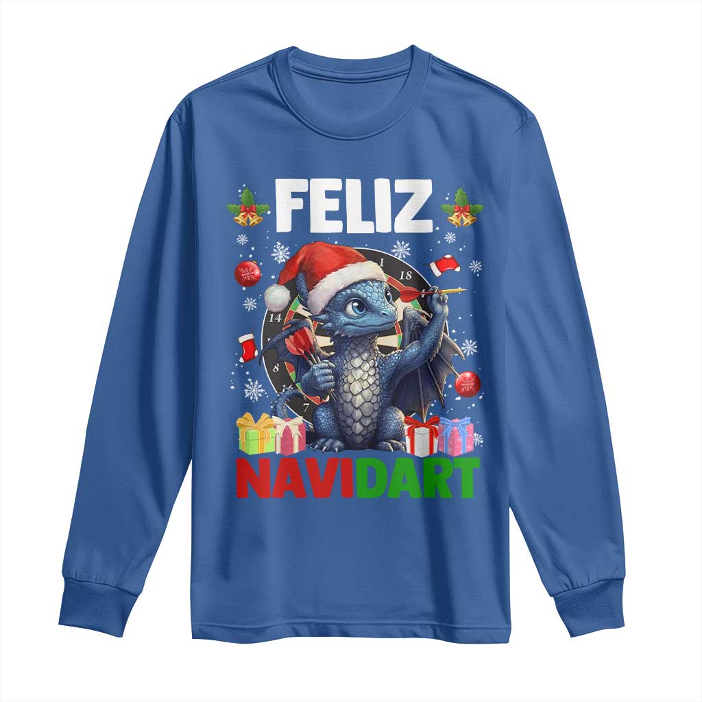 Funny Dragon Throwing Dart Christmas Gift Long Sleeve Shirt Feliz Navidart TS12 Royal Blue Print Your Wear
