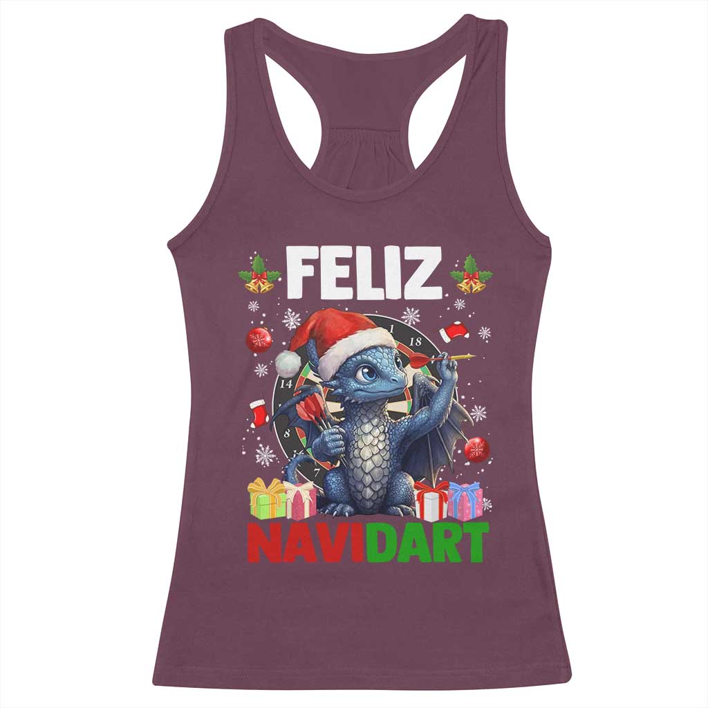 Funny Dragon Throwing Dart Christmas Gift Racerback Tank Top Feliz Navidart TS12 Maroon Print Your Wear