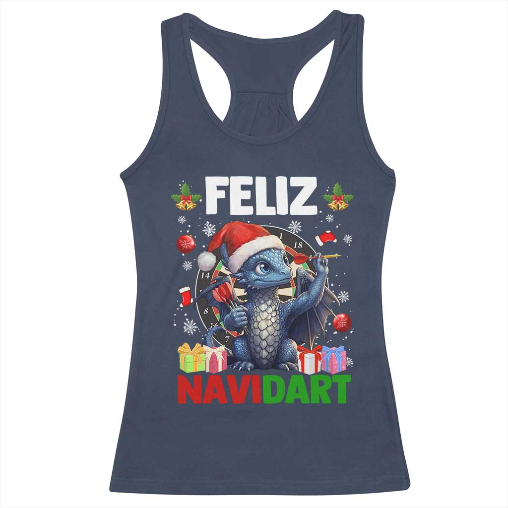 Funny Dragon Throwing Dart Christmas Gift Racerback Tank Top Feliz Navidart TS12 Navy Print Your Wear