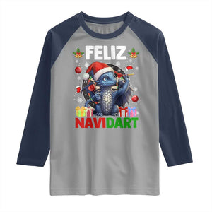 Funny Dragon Throwing Dart Christmas Gift Raglan Shirt Feliz Navidart TS12 Sport Gray Navy Print Your Wear