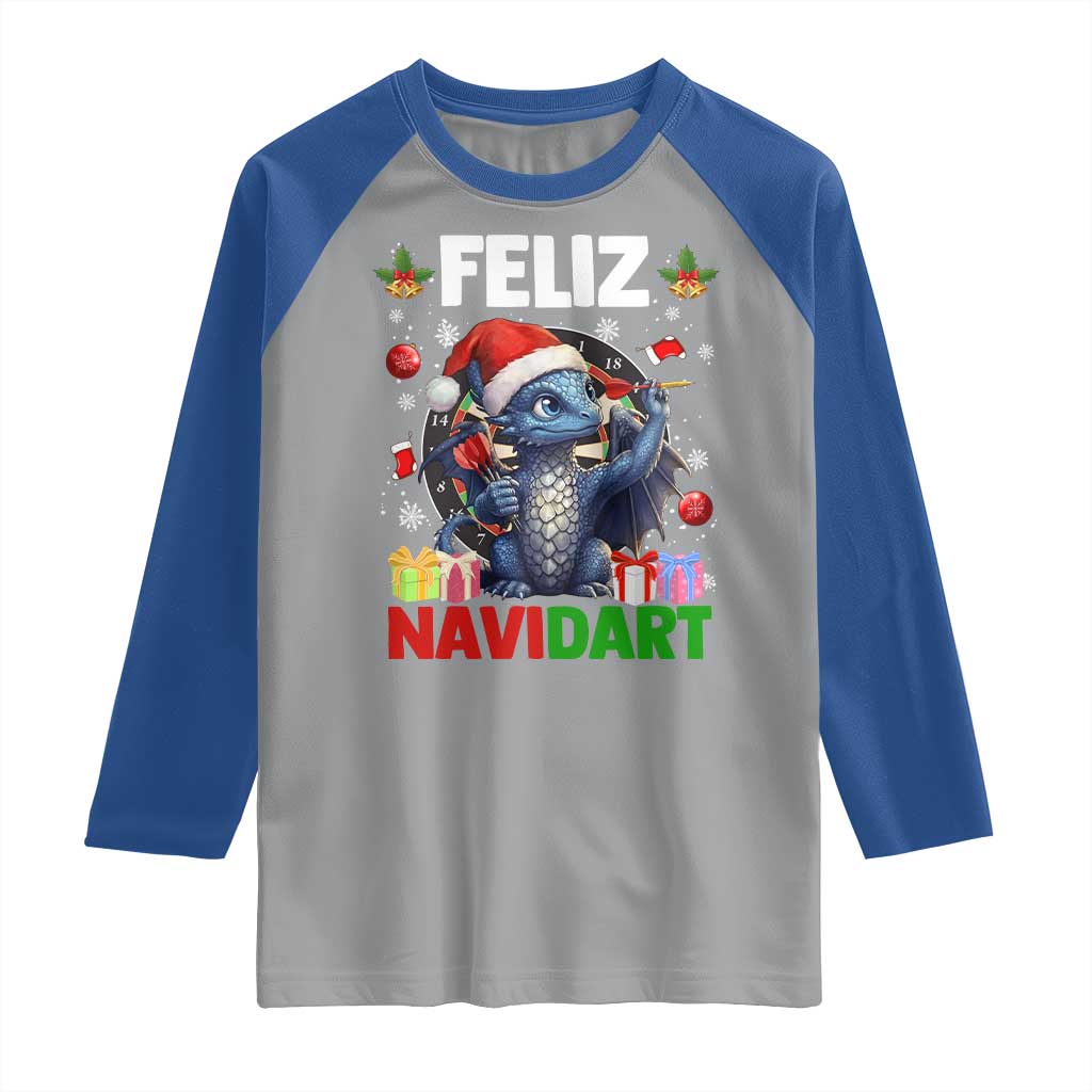 Funny Dragon Throwing Dart Christmas Gift Raglan Shirt Feliz Navidart TS12 Sport Gray Royal Print Your Wear