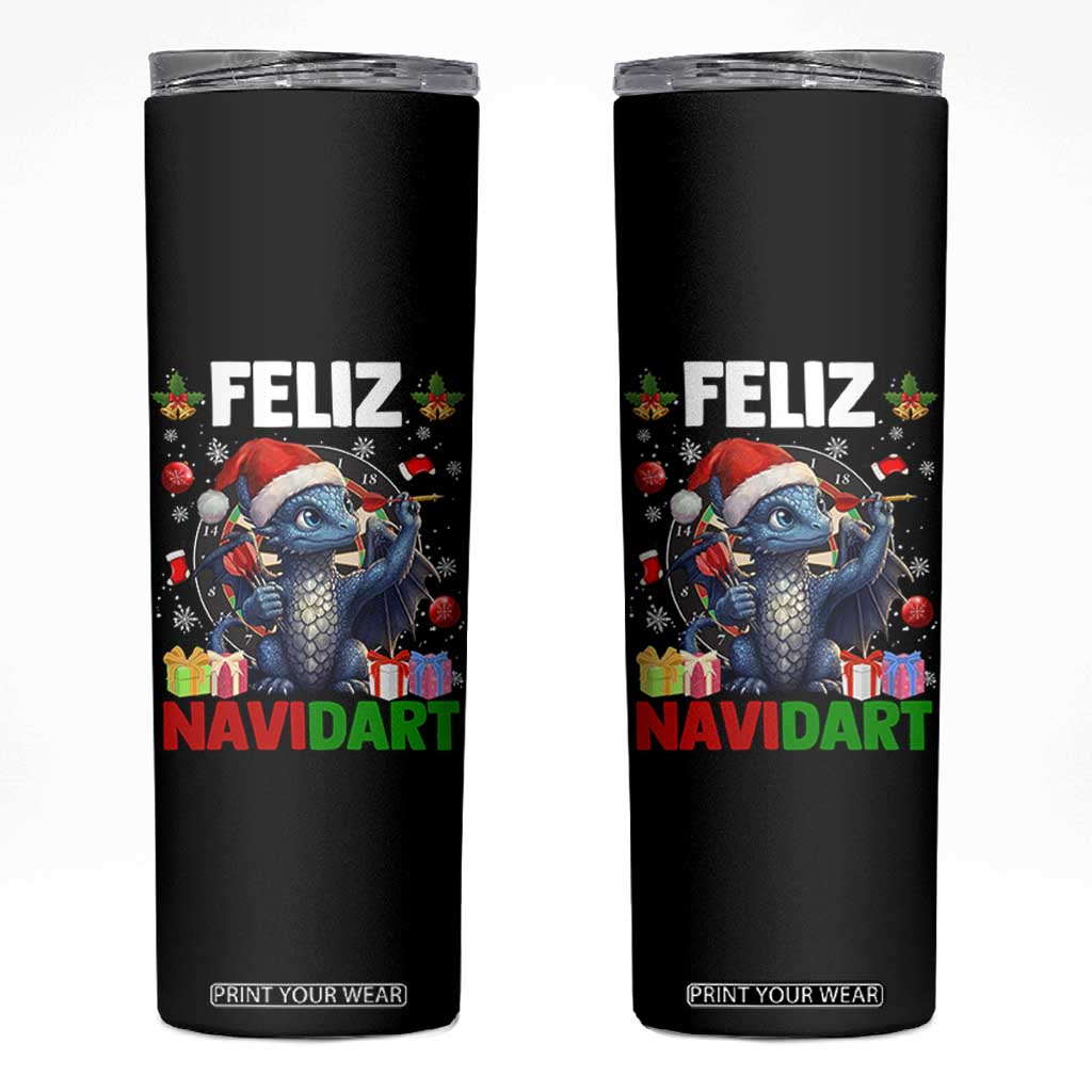 Funny Dragon Throwing Dart Christmas Gift Skinny Tumbler Feliz Navidart TS12 Black Print Your Wear
