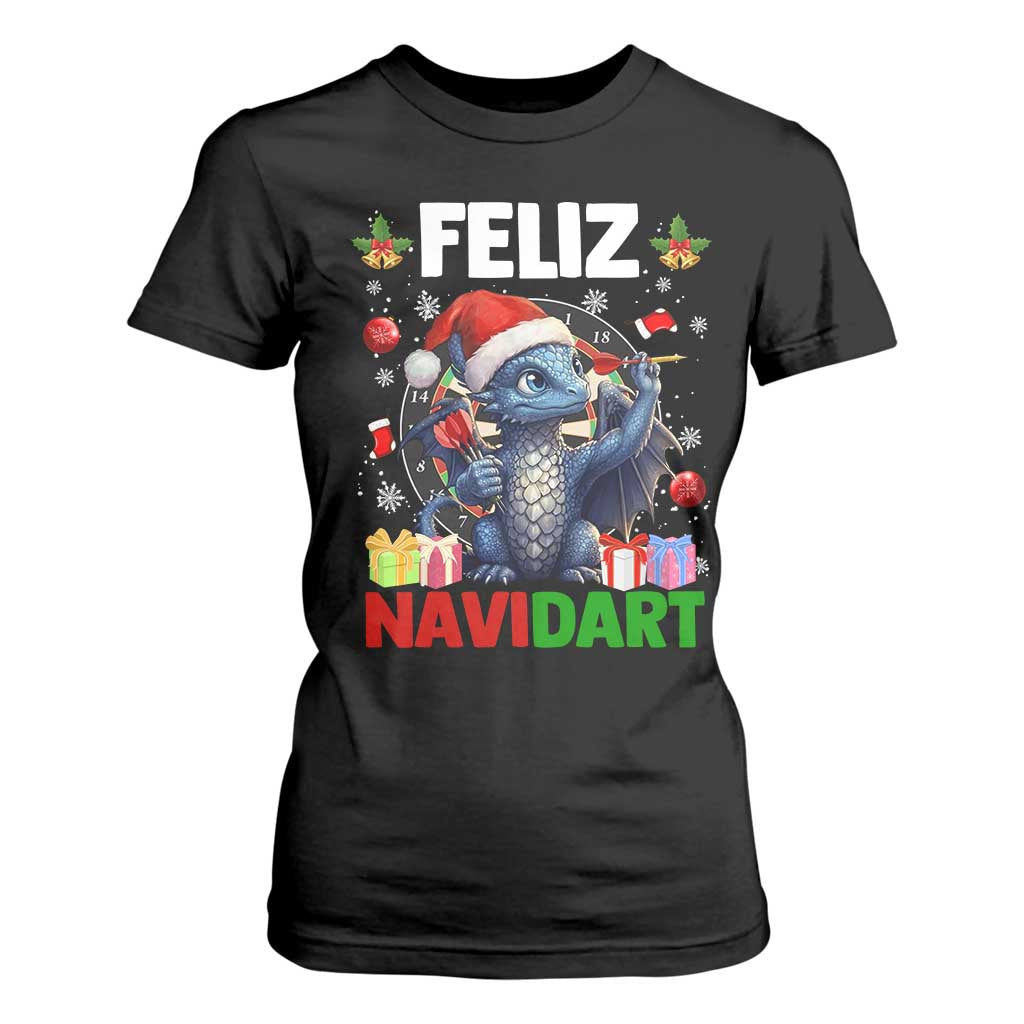 Funny Dragon Throwing Dart Christmas Gift T Shirt For Women Feliz Navidart TS12 Black Print Your Wear