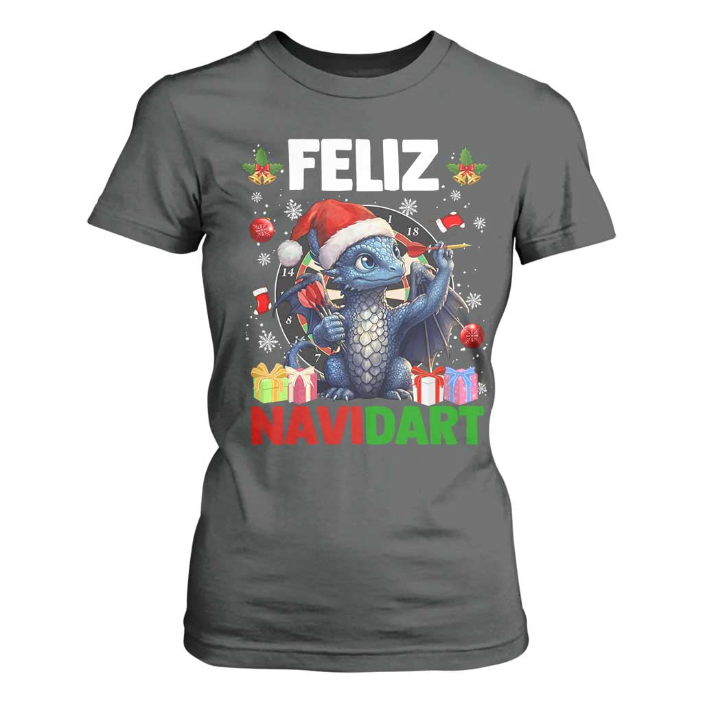 Funny Dragon Throwing Dart Christmas Gift T Shirt For Women Feliz Navidart TS12 Dark Heather Print Your Wear