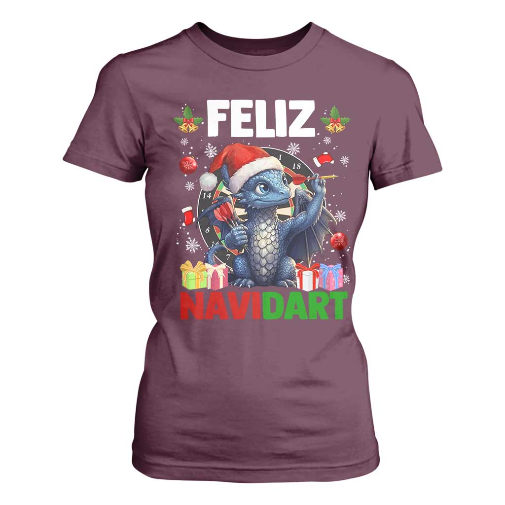 Funny Dragon Throwing Dart Christmas Gift T Shirt For Women Feliz Navidart TS12 Maroon Print Your Wear
