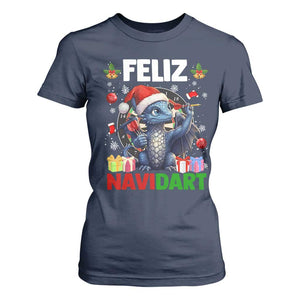 Funny Dragon Throwing Dart Christmas Gift T Shirt For Women Feliz Navidart TS12 Navy Print Your Wear