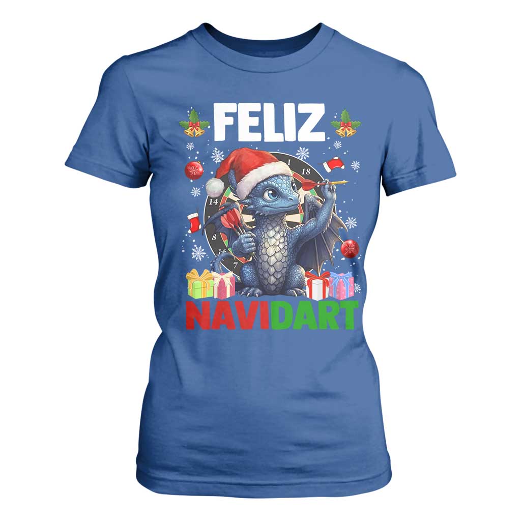 Funny Dragon Throwing Dart Christmas Gift T Shirt For Women Feliz Navidart TS12 Royal Blue Print Your Wear