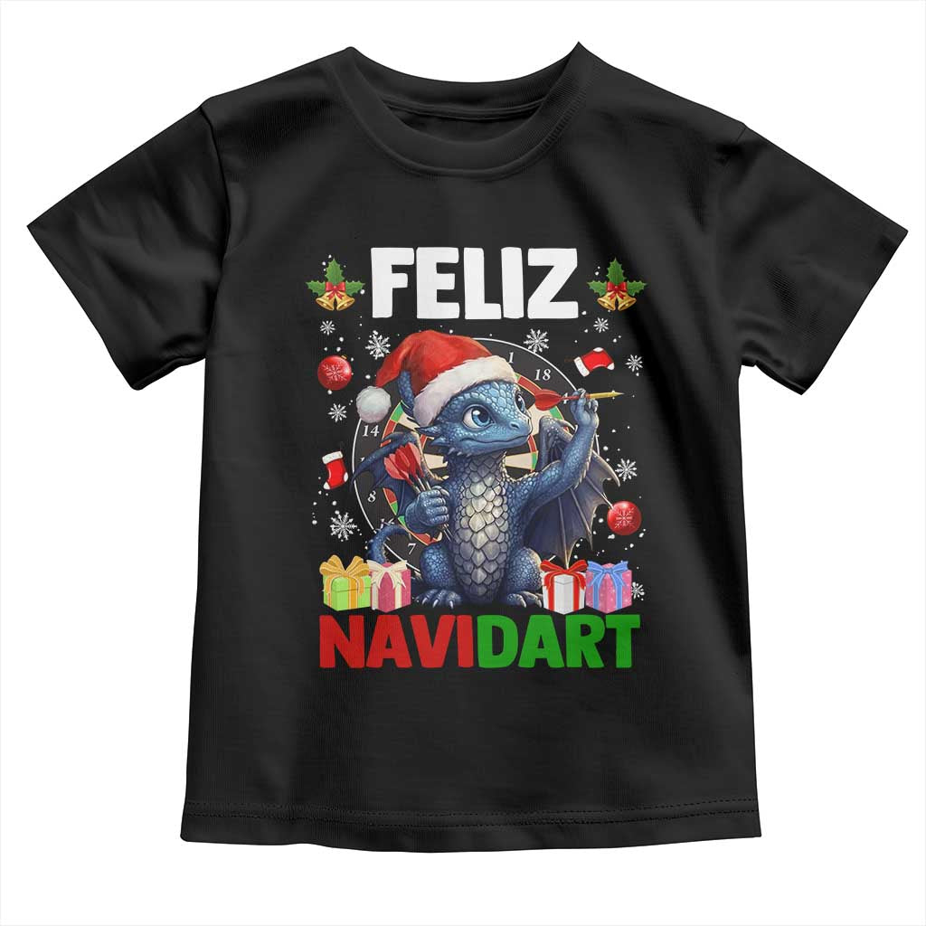 Funny Dragon Throwing Dart Christmas Gift Toddler T Shirt Feliz Navidart TS12 Black Print Your Wear