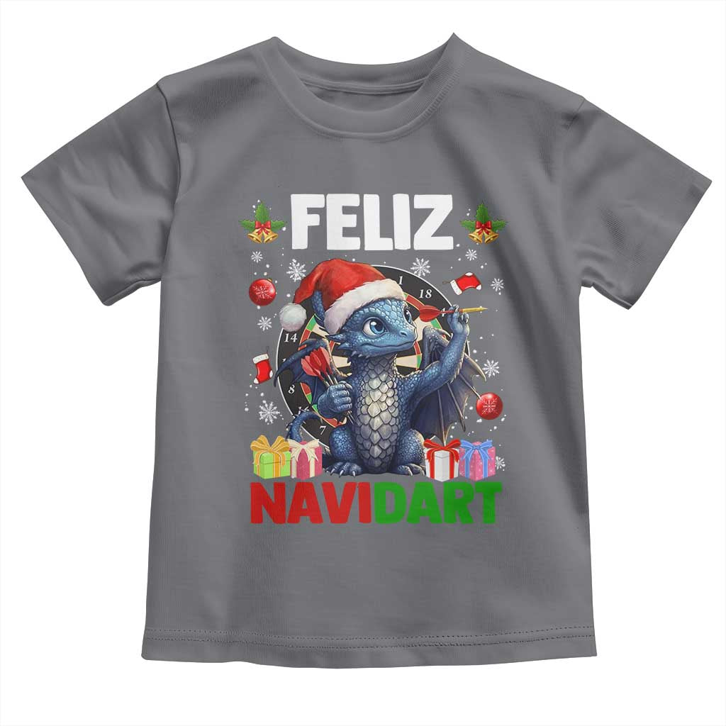 Funny Dragon Throwing Dart Christmas Gift Toddler T Shirt Feliz Navidart TS12 Charcoal Print Your Wear