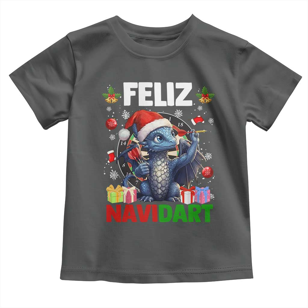 Funny Dragon Throwing Dart Christmas Gift Toddler T Shirt Feliz Navidart TS12 Dark Heather Print Your Wear