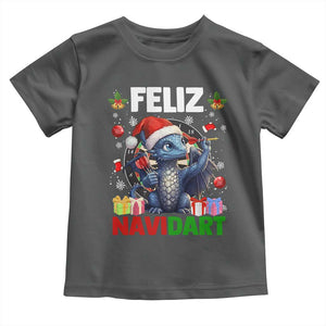 Funny Dragon Throwing Dart Christmas Gift Toddler T Shirt Feliz Navidart TS12 Dark Heather Print Your Wear