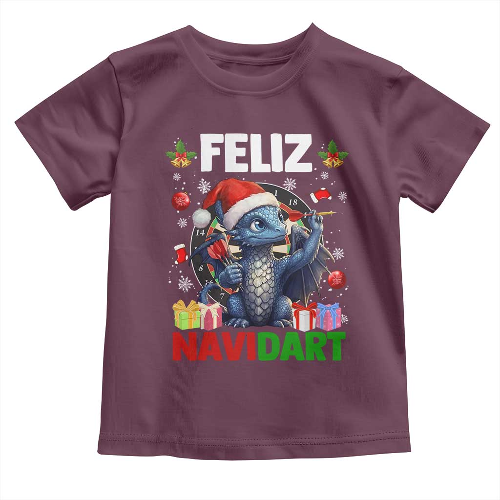 Funny Dragon Throwing Dart Christmas Gift Toddler T Shirt Feliz Navidart TS12 Maroon Print Your Wear