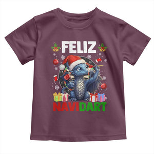 Funny Dragon Throwing Dart Christmas Gift Toddler T Shirt Feliz Navidart TS12 Maroon Print Your Wear