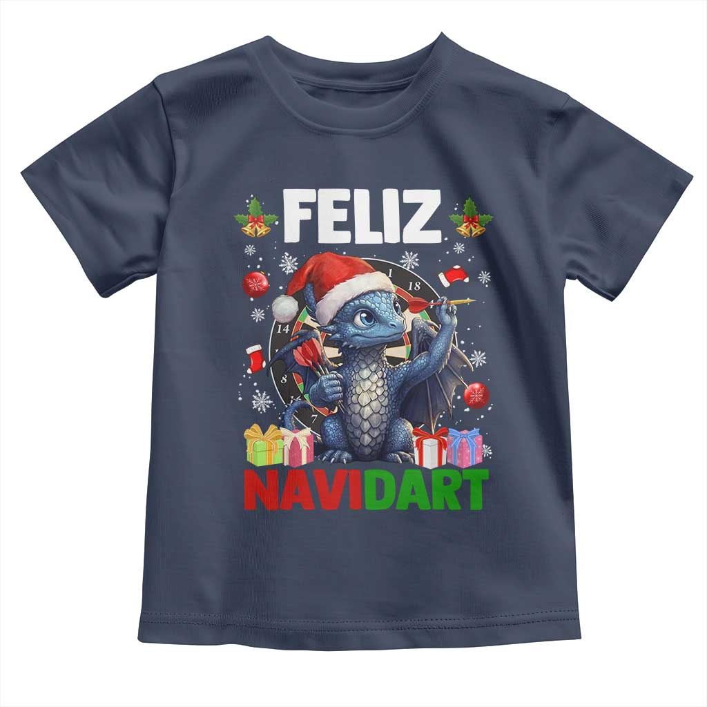 Funny Dragon Throwing Dart Christmas Gift Toddler T Shirt Feliz Navidart TS12 Navy Print Your Wear