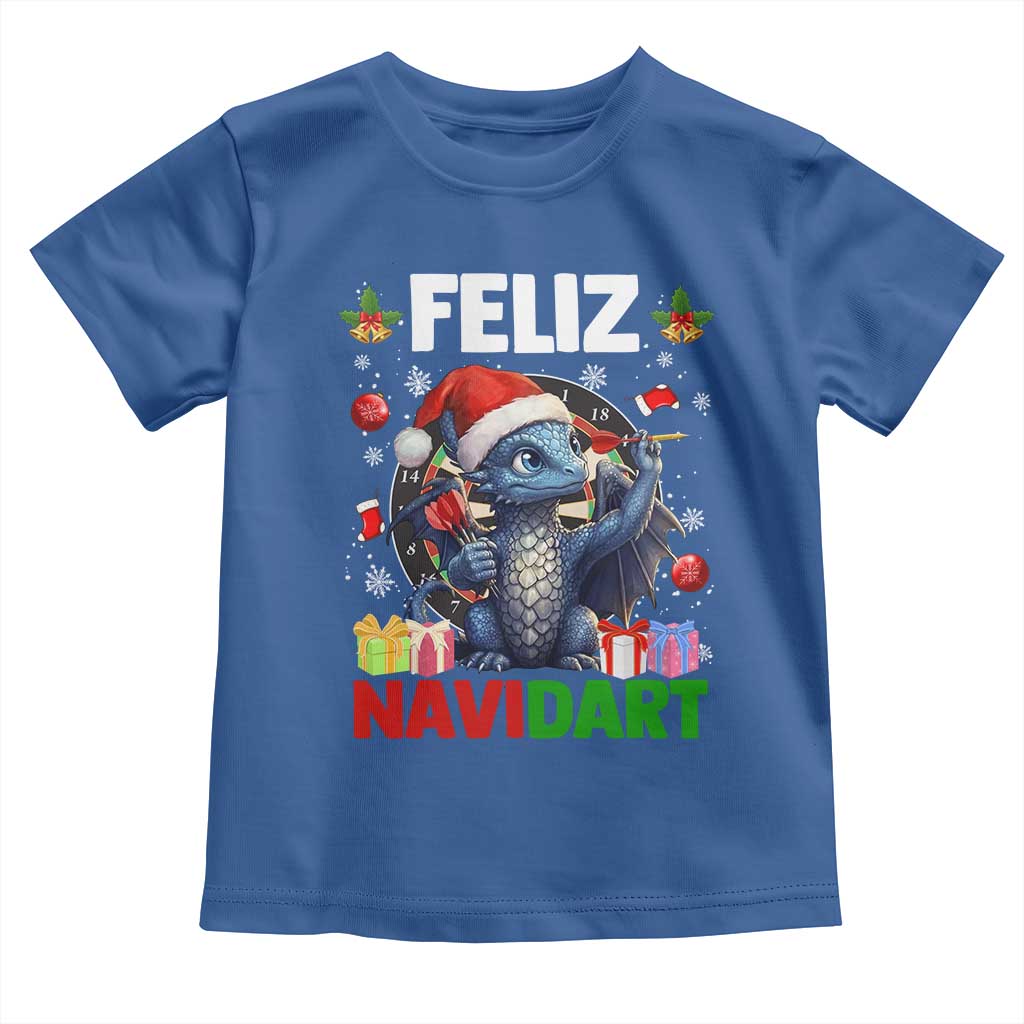Funny Dragon Throwing Dart Christmas Gift Toddler T Shirt Feliz Navidart TS12 Royal Blue Print Your Wear