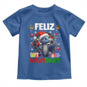 Funny Dragon Throwing Dart Christmas Gift Toddler T Shirt Feliz Navidart TS12 Royal Blue Print Your Wear