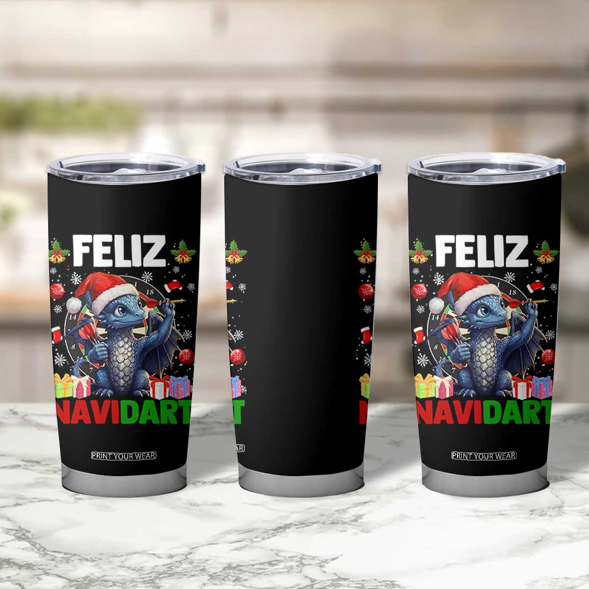 Funny Dragon Throwing Dart Christmas Gift Tumbler Cup Feliz Navidart TS12 Print Your Wear