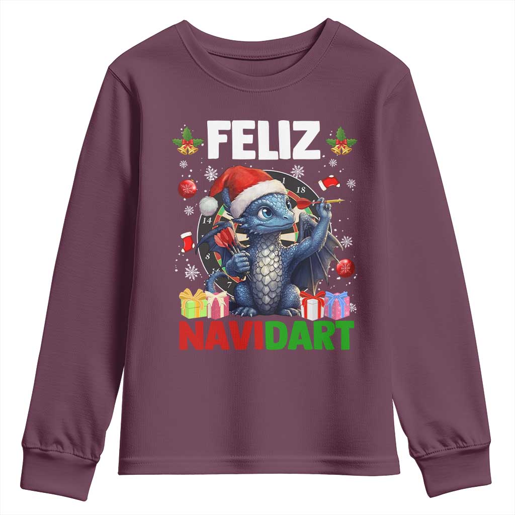 Funny Dragon Throwing Dart Christmas Gift Youth Sweatshirt Feliz Navidart TS12 Maroon Print Your Wear