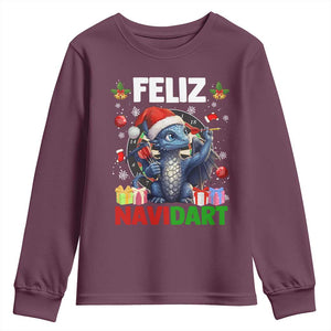 Funny Dragon Throwing Dart Christmas Gift Youth Sweatshirt Feliz Navidart TS12 Maroon Print Your Wear