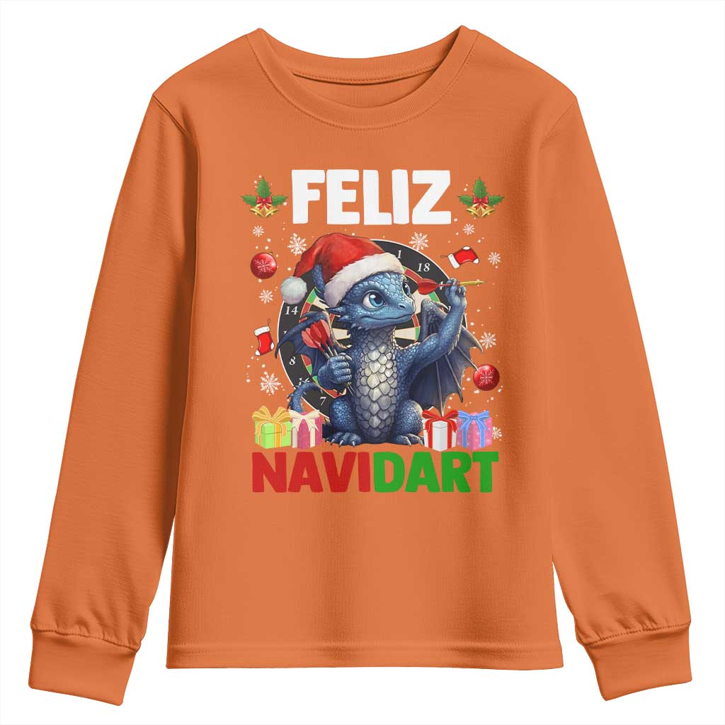 Funny Dragon Throwing Dart Christmas Gift Youth Sweatshirt Feliz Navidart TS12 Orange Print Your Wear