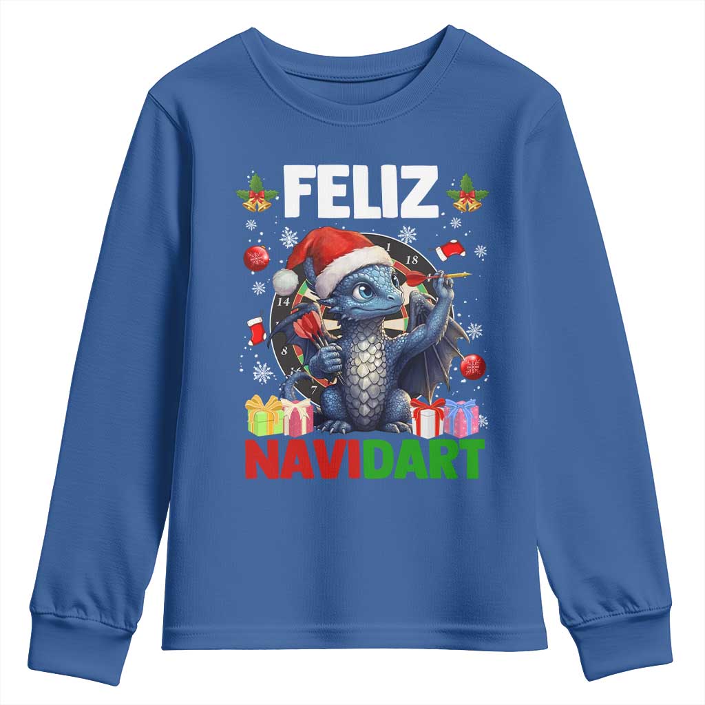 Funny Dragon Throwing Dart Christmas Gift Youth Sweatshirt Feliz Navidart TS12 Royal Blue Print Your Wear