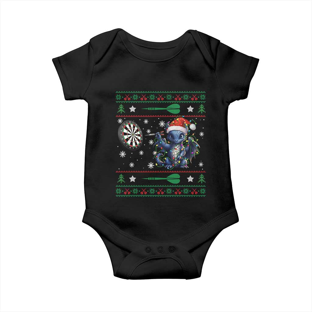 Funny Dragon Throwing Dart Baby Onesie Ugly Christmas Dart Player Gift TS12 Black Print Your Wear