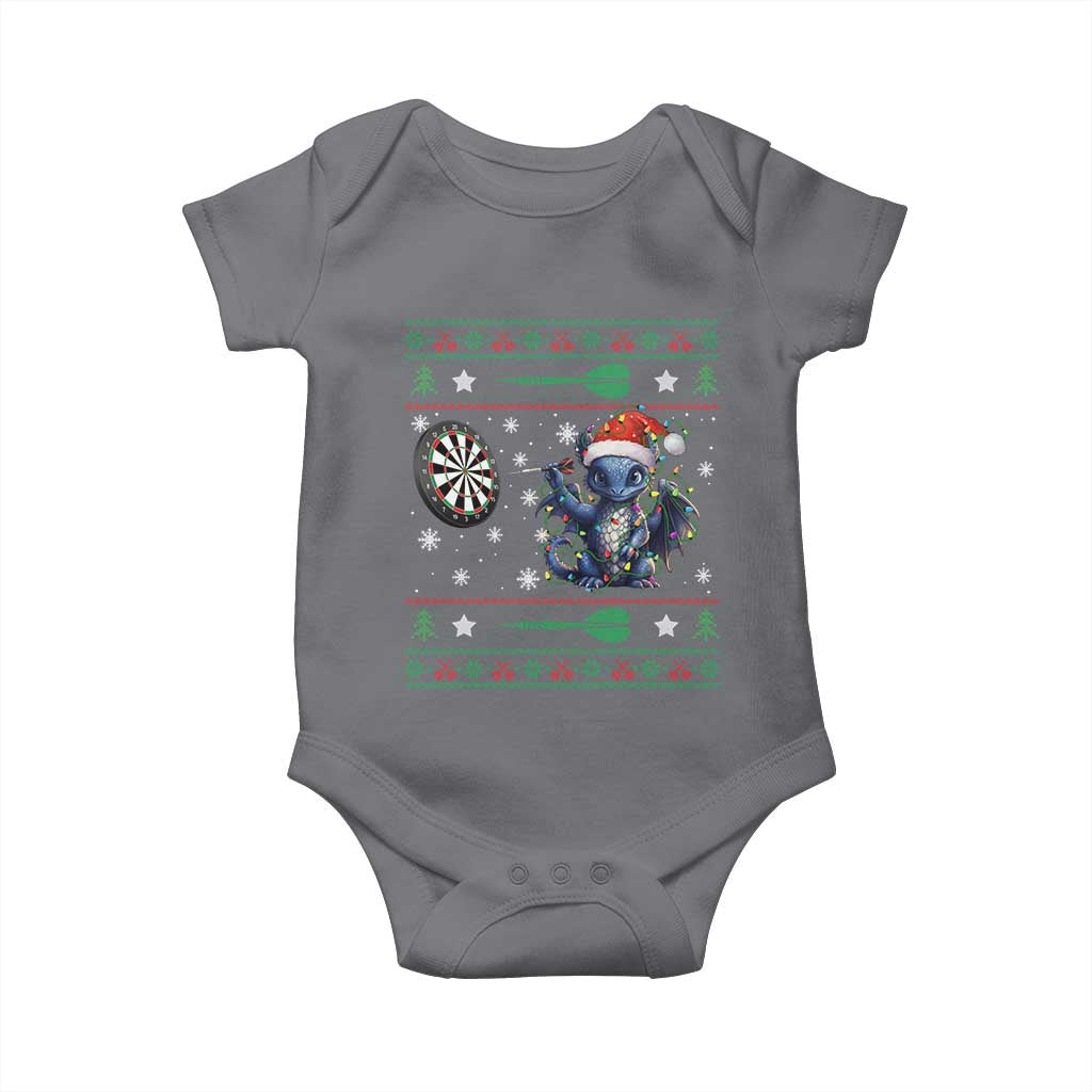 Funny Dragon Throwing Dart Baby Onesie Ugly Christmas Dart Player Gift TS12 Charcoal Print Your Wear