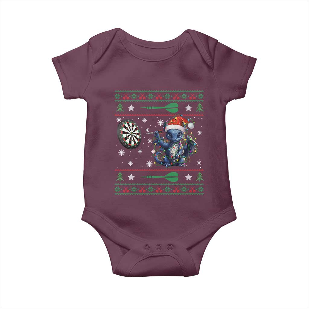 Funny Dragon Throwing Dart Baby Onesie Ugly Christmas Dart Player Gift TS12 Maroon Print Your Wear