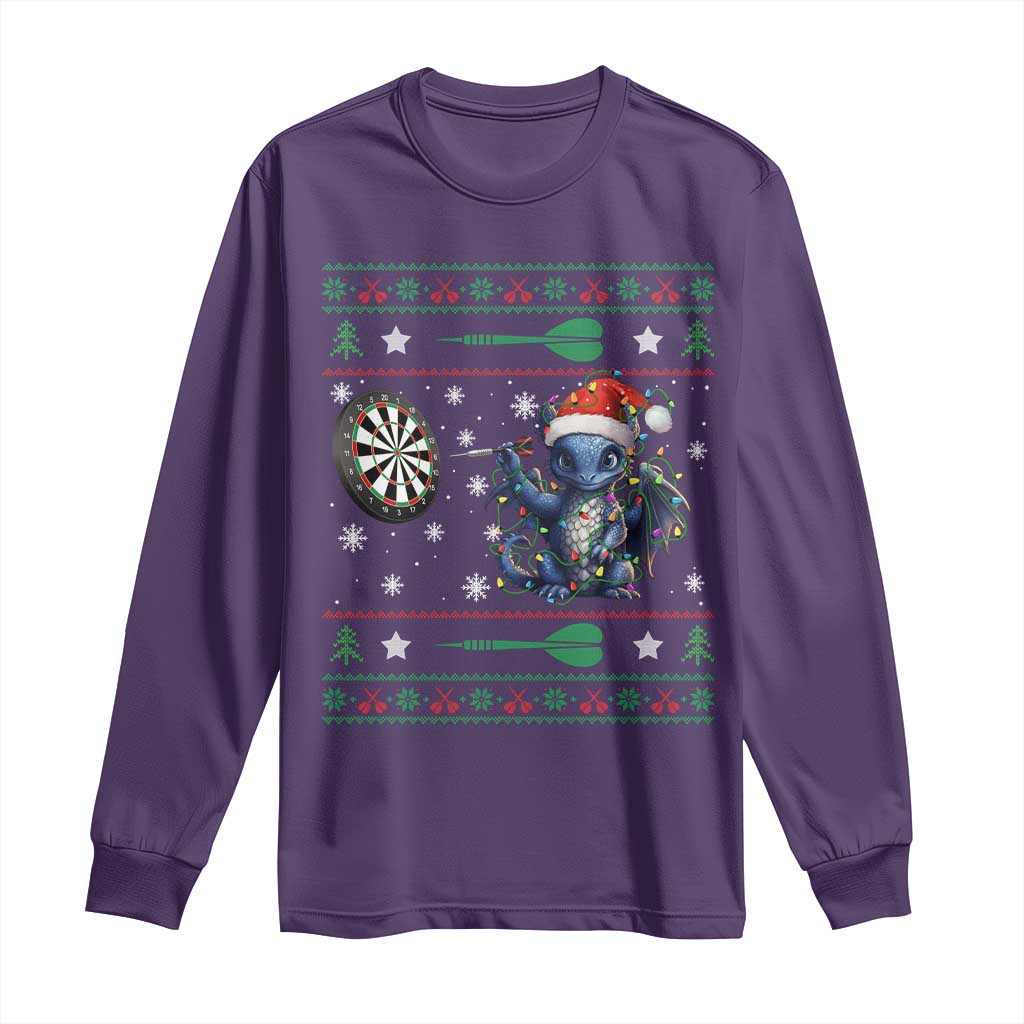 Funny Dragon Throwing Dart Long Sleeve Shirt Ugly Christmas Dart Player Gift TS12 Purple Print Your Wear