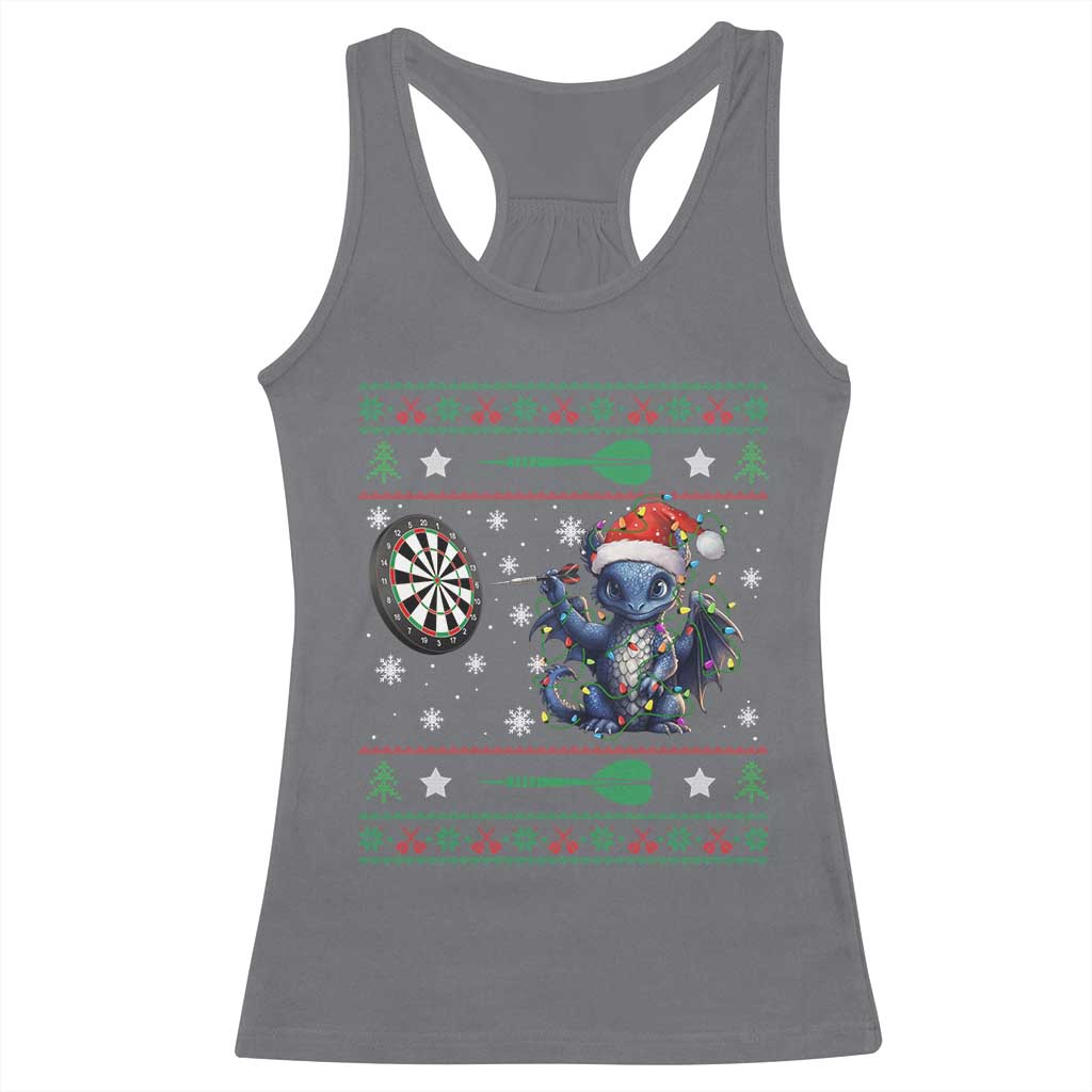 Funny Dragon Throwing Dart Racerback Tank Top Ugly Christmas Dart Player Gift TS12 Charcoal Print Your Wear