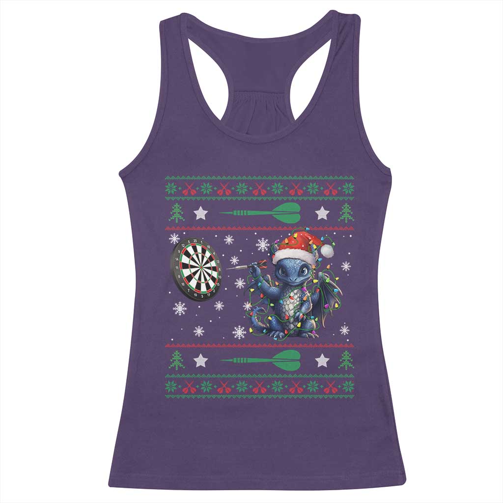 Funny Dragon Throwing Dart Racerback Tank Top Ugly Christmas Dart Player Gift TS12 Purple Print Your Wear