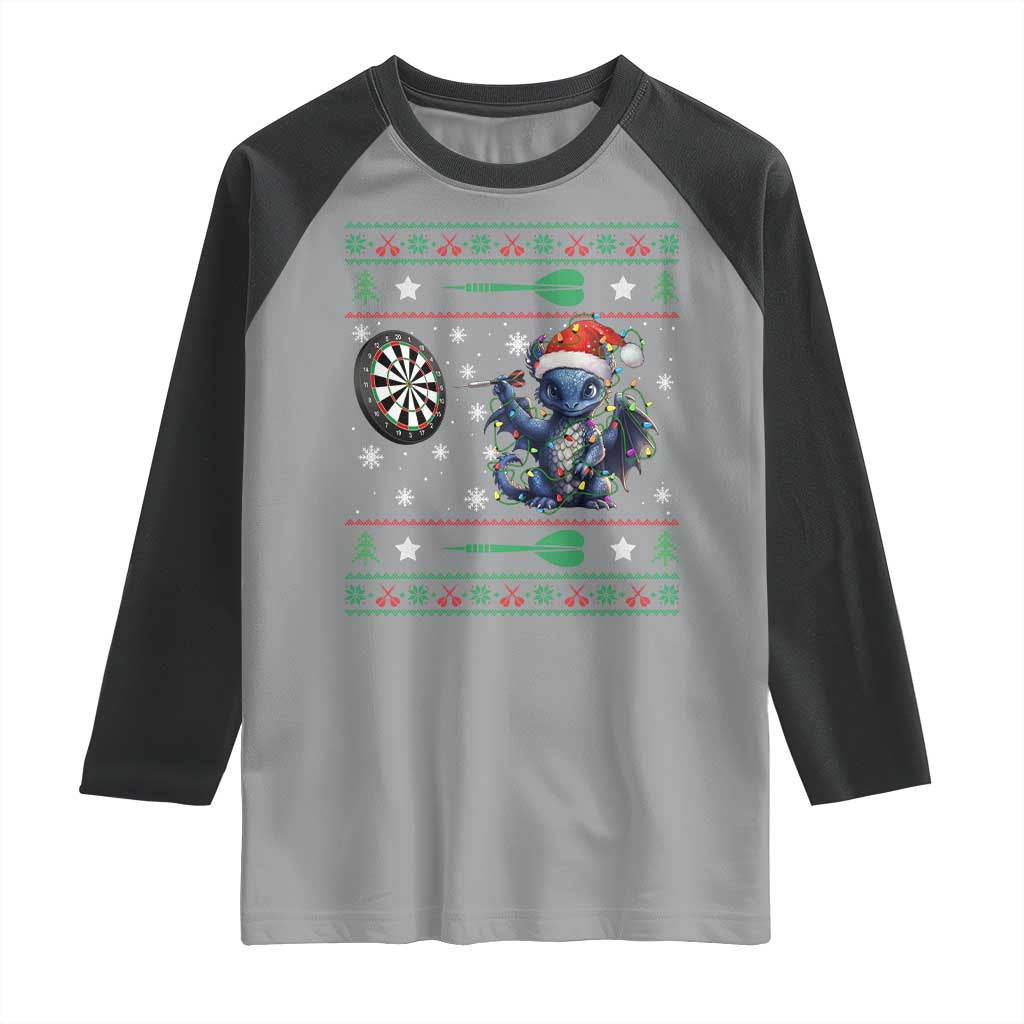 Funny Dragon Throwing Dart Raglan Shirt Ugly Christmas Dart Player Gift TS12 Sport Gray Black Print Your Wear