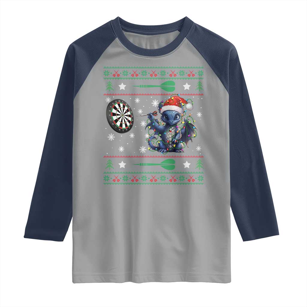 Funny Dragon Throwing Dart Raglan Shirt Ugly Christmas Dart Player Gift TS12 Sport Gray Navy Print Your Wear