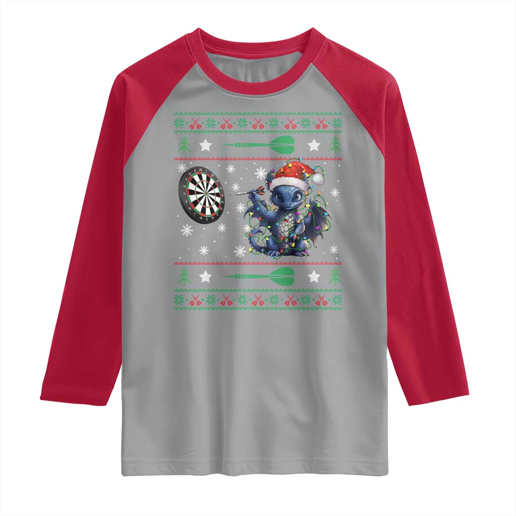 Funny Dragon Throwing Dart Raglan Shirt Ugly Christmas Dart Player Gift TS12 Sport Gray Red Print Your Wear