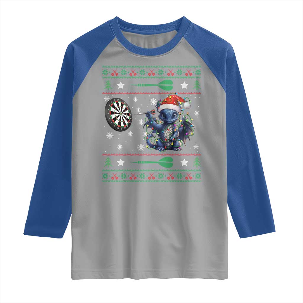 Funny Dragon Throwing Dart Raglan Shirt Ugly Christmas Dart Player Gift TS12 Sport Gray Royal Print Your Wear