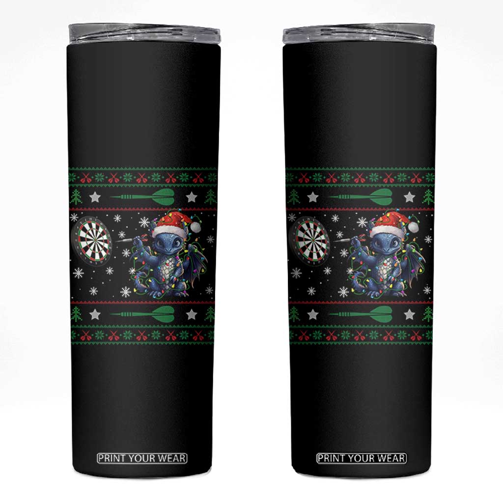 Funny Dragon Throwing Dart Skinny Tumbler Ugly Christmas Dart Player Gift TS12 Black Print Your Wear