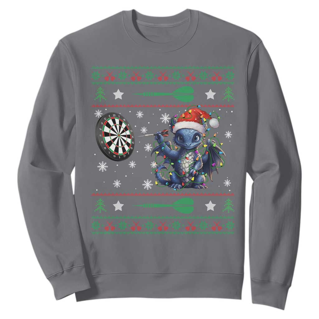 Funny Dragon Throwing Dart Sweatshirt Ugly Christmas Dart Player Gift TS12 Charcoal Print Your Wear